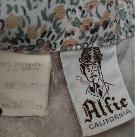 1970s Western Cream Floral Print Patchwork Quilted Yoke Button Up Shirt Size M - Picture 9 of 10